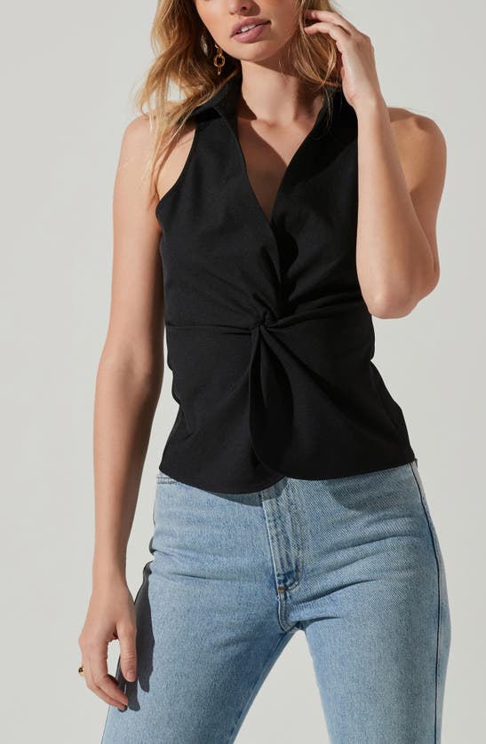 Shop Astr The Label Twist Front Sleeveless Top In Black