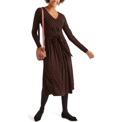 Boden Ferne Leaf Print Jersey Midi Dress, Black