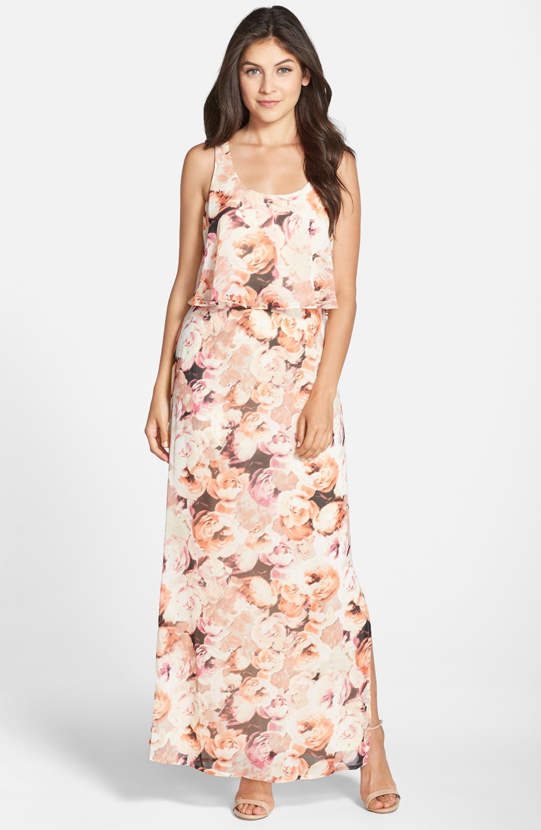 Eliza J Floral Print Chiffon Popover Maxi Dress | Nordstrom