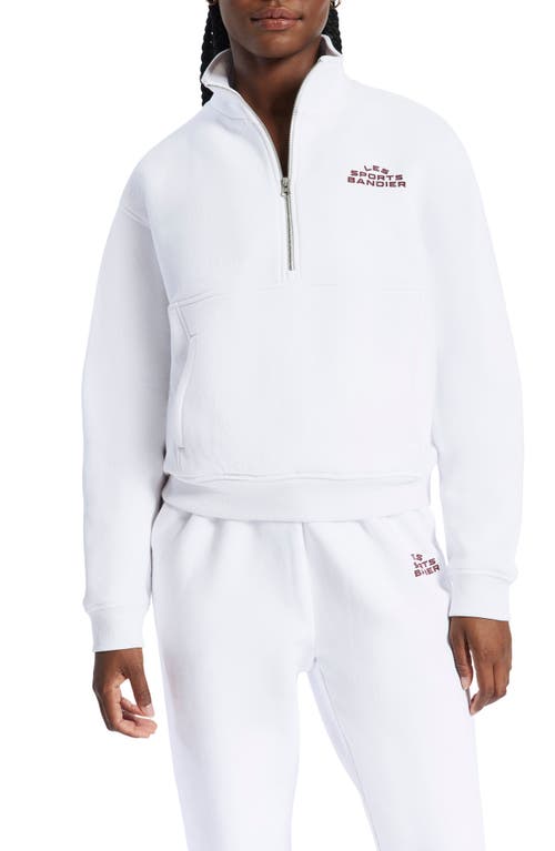 Bandier Les Sports Half Zip Pullover Sweatshirt In White/cordovan