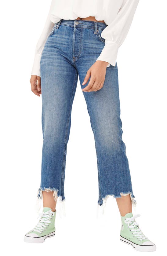 Free People Maggie Ripped Crop Straight Leg Jeans In Bondi Blue