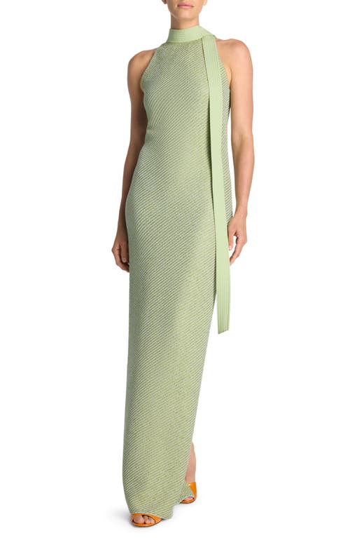 Sequin Sleeveless Twill Knit Gown in Chartreuse/Mint Multi