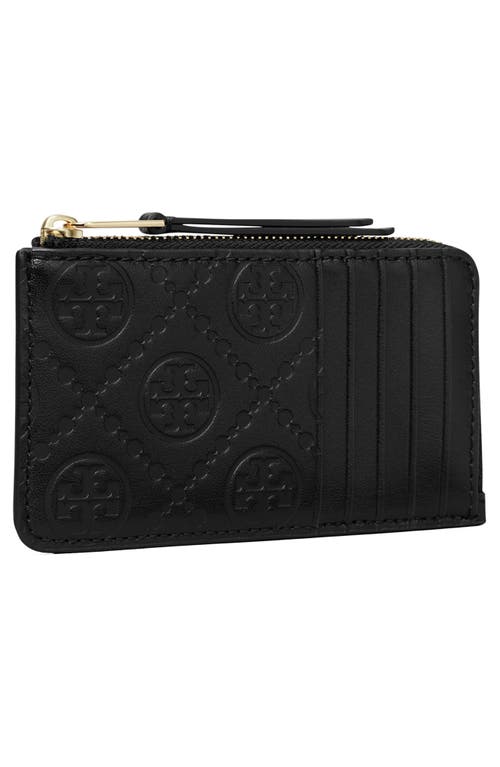 Shop Tory Burch T Monogram Debossed Zip Card Case In Black