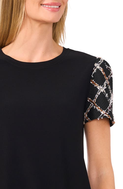 Shop Cece Mixed Media Top In Rich Black