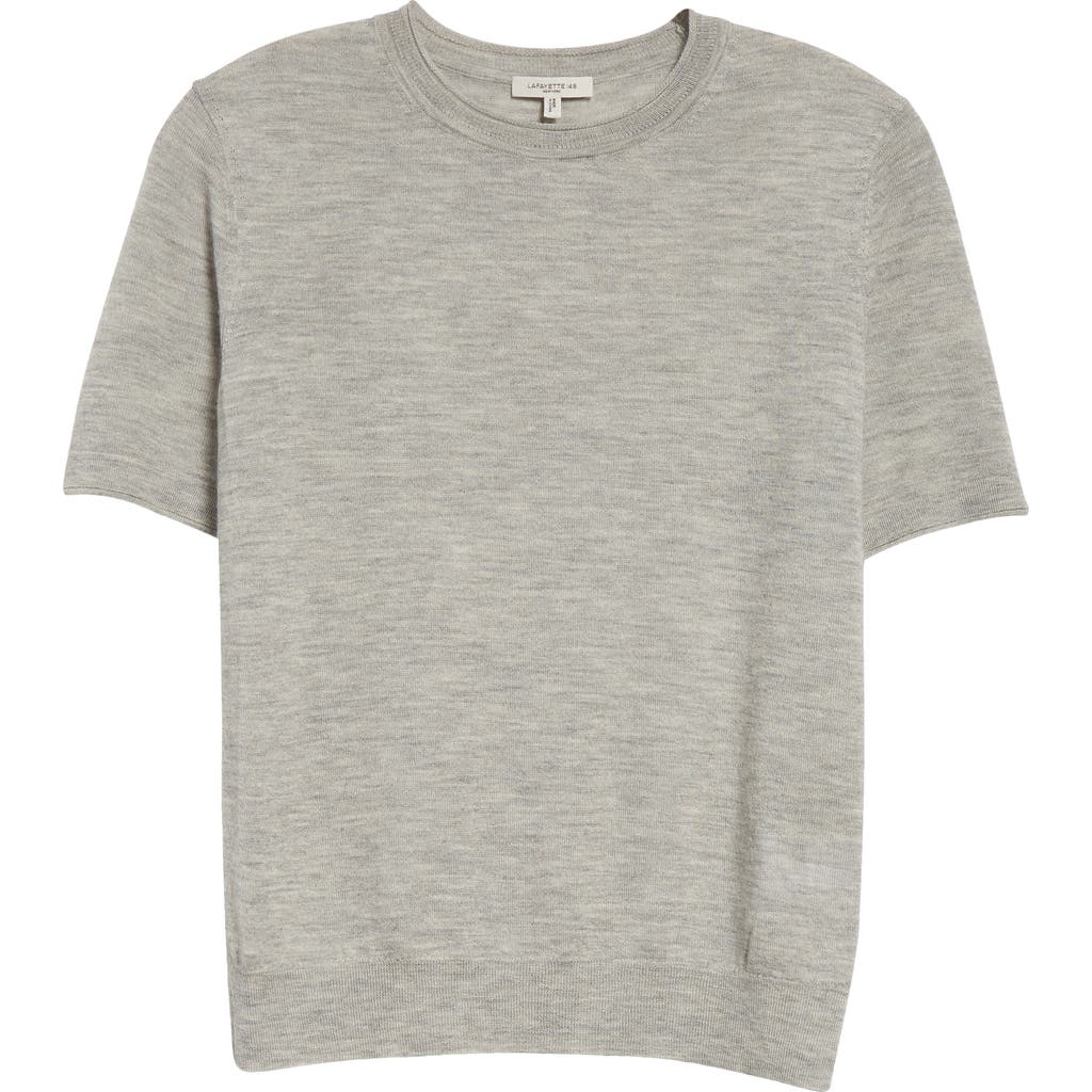 Shop Lafayette 148 New York Short Sleeve Cashmere Crewneck Sweater In Grey Heather