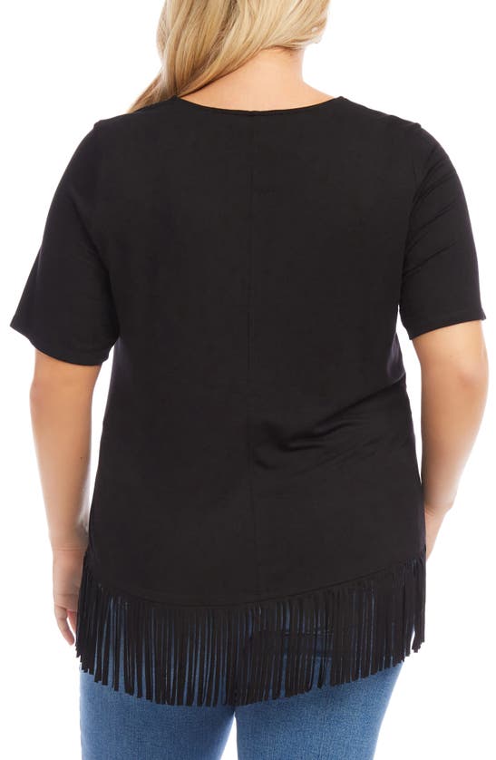 Shop Karen Kane Fringe Trim V-neck Top In Black