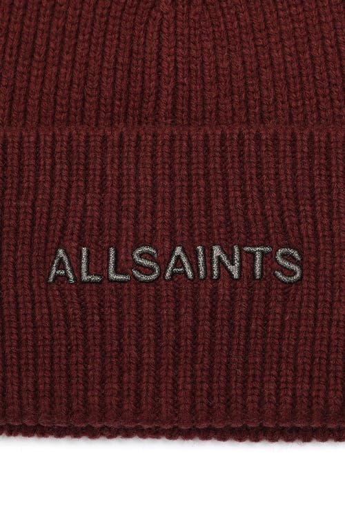 Shop Allsaints Underground Rib Beanie In Truffle Red
