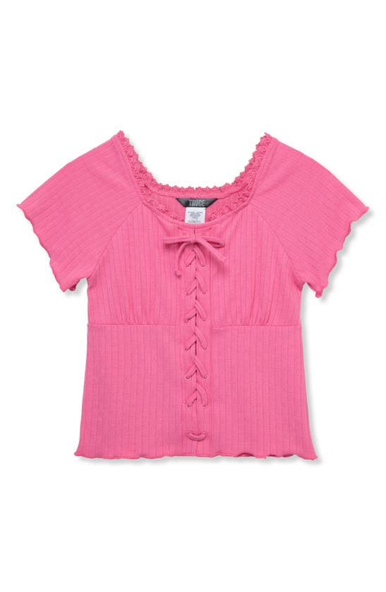 Shop Truce Kids' Lace-up Detail Rib Top In Pink