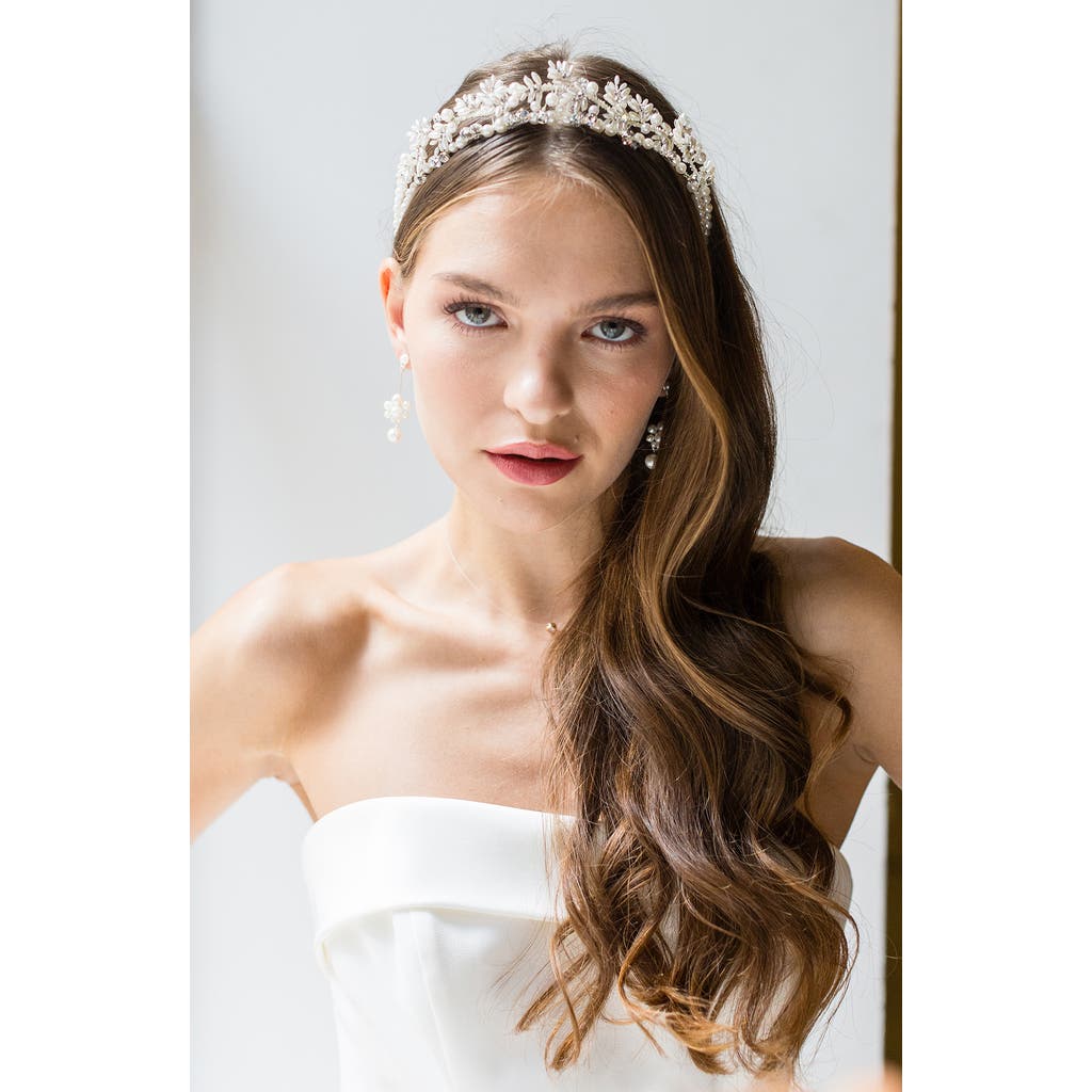 Brides And Hairpins Brides & Hairpins Iriyah Crystal & Freshwater Pearl Crown In Metallic