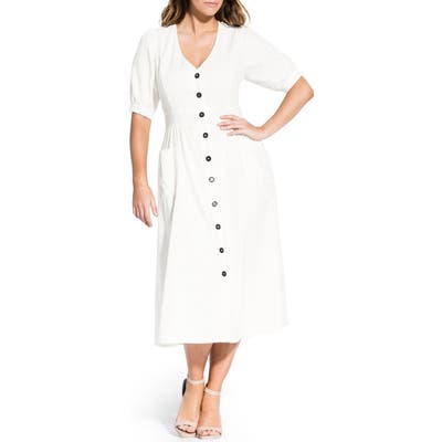 Plus Size City Chic Luca Button-Up Linen & Cotton Dress, Ivory