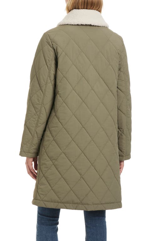 Sanctuary Water Resistant Quilted Coat With Removable Faux Shearling Collar In Sage