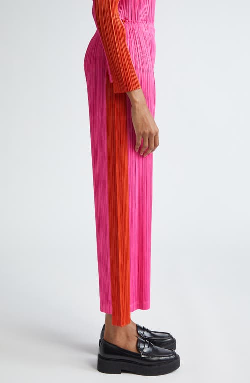 Issey Miyake Pleats Please Comet Pleated Colorblock Crop Wide Leg Pants In Bright Pink