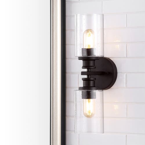 Jonathan Y Jules Cylinder 2-light Iron/seeded Glass Farmhouse Contemporary Led Wall Sconce In Oil Rubbed Bronze