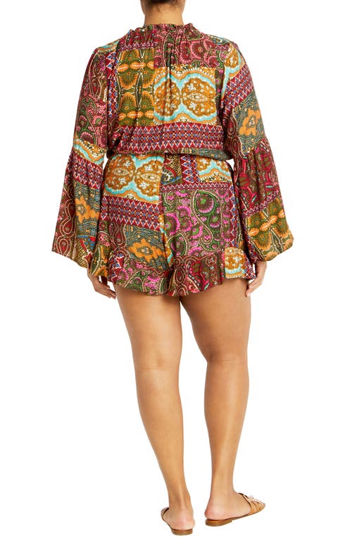 Shop City Chic Erica Long Sleeve Romper In Kaleidoscope