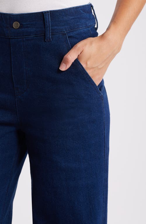 Hue Raw Hem Wide Leg Pull-on Denim Pants In Midnight Rinse Wash