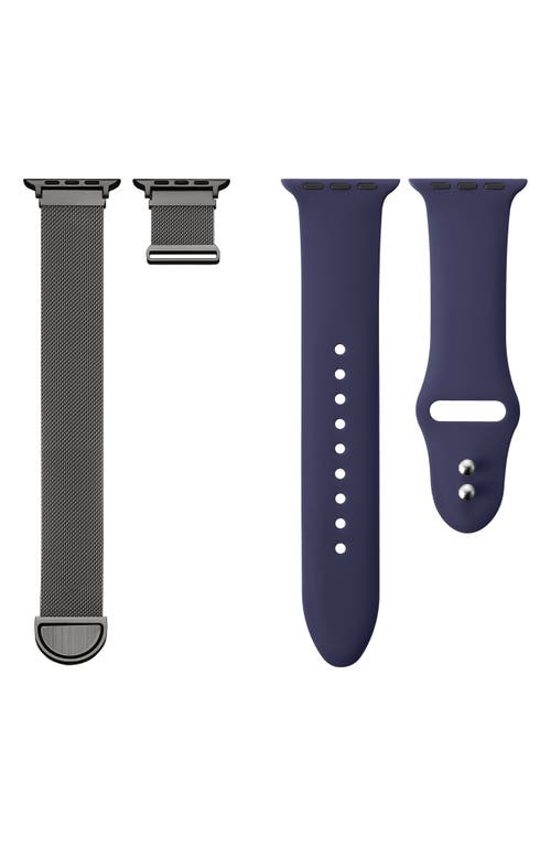 Shop The Posh Tech Pack Of 2 Stainless Steel & Silicone Watch Bands In Graphite/eclipse Blue