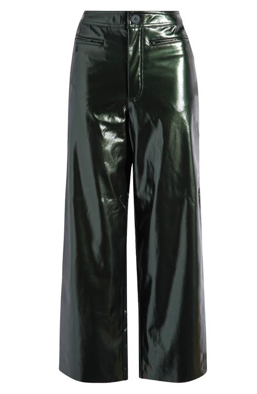 Shop Topshop Vinyl Wide Leg Pants In Dark Green