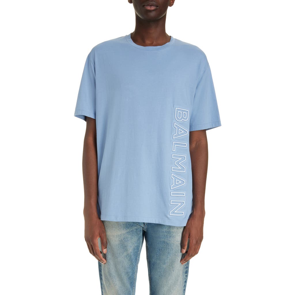 Balmain Reflective Logo Embossed T-shirt In Slj Pale Blue/white