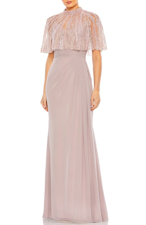Mac Duggal Beaded Capelet Gown Rose at Nordstrom,