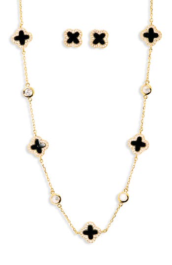 Paige Harper Clover Station Necklace & Stud Earrings Set In Gold