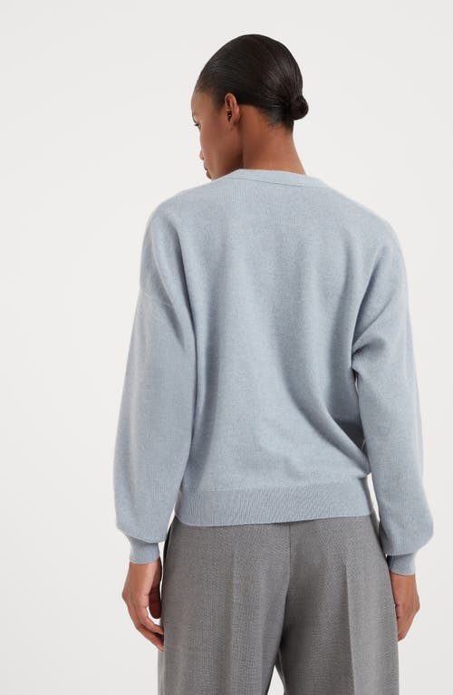 Shop Brunello Cucinelli Cashmere Cardigan With Monili In Light Denim