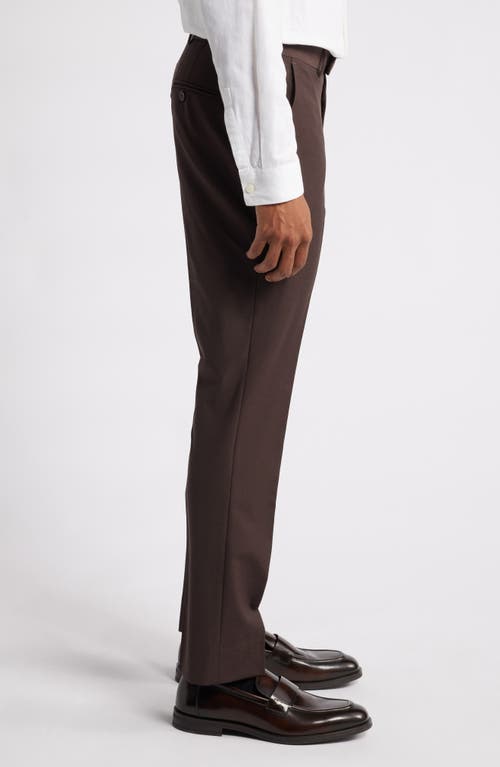 Open Edit Solid Slim Fit Wool Blend Trousers In Brown Bean
