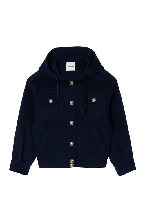 Shop Sandro Double-faced Wool Coat In Navy Blue