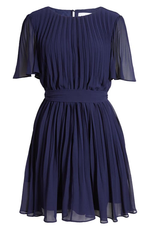 Shop Sam Edelman Pleated Short Sleeve Dress In Navy