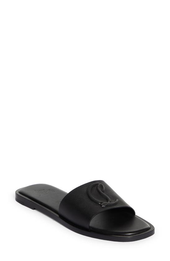 Christian Louboutin Leather Logo Red Sole Slide Sandals In Black
