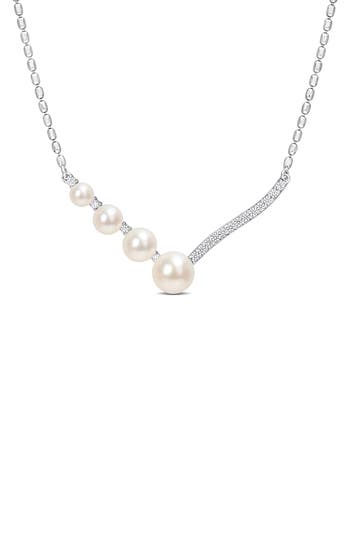 Shop Delmar 14k White Gold & Sterling Silver 7–7.5mm Cultured Freshwater Pearl & Lab Created White Sapphi In White/silver