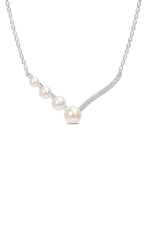 Shop Delmar 14k White Gold & Sterling Silver 7–7.5mm Cultured Freshwater Pearl & Lab Created White Sapphi In White/silver