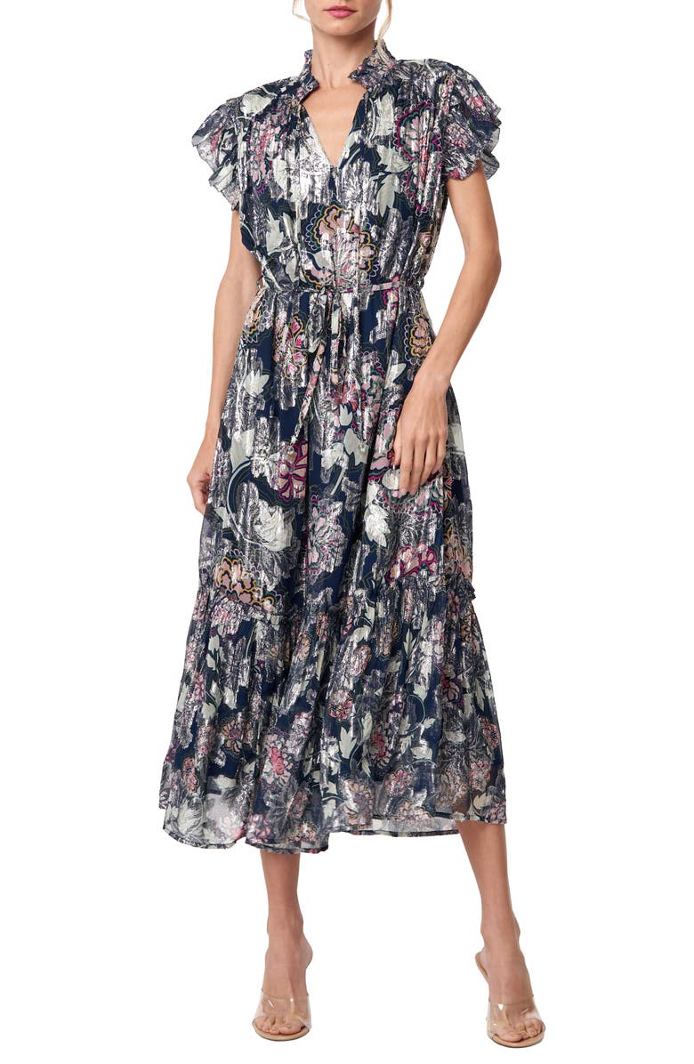 CIEBON Hilma Metallic Floral Print Maxi Dress | Nordstrom