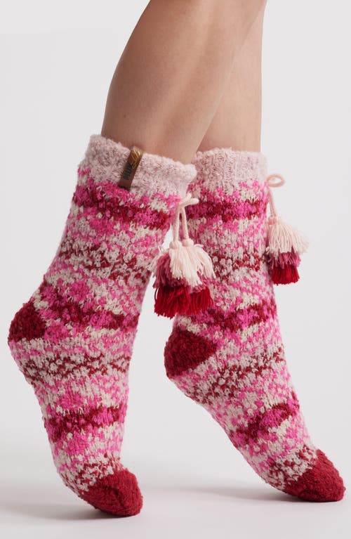 MUK LUKS Cottage Faux Fur Lined Bouclé Crew Socks in Rosy Dawn 