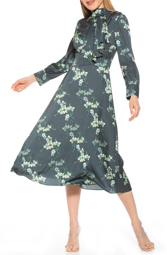 Alexia Admor Mock Neck Satin Midi Dress In Green Garden ModeSens