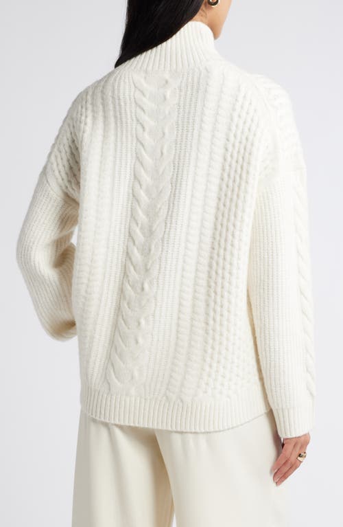 Shop Nordstrom High Low Mock Neck Fisherman Sweater In Ivory Pristine