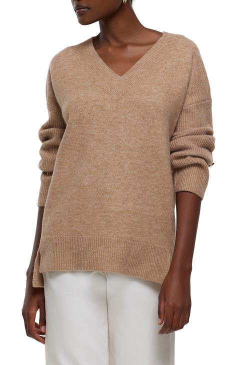 Women's V-Neck Pullover Sweater - Knox Rose Camel Brown S