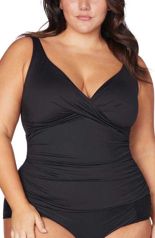 Hues Delacroix Cross Front D-Cup & Up Tankini Top in Black