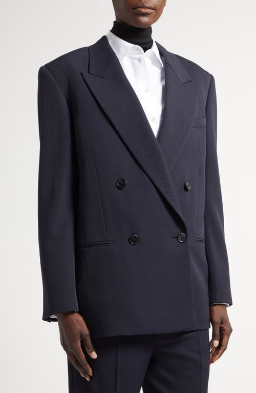 Shop The Row Sandon Double Breasted Virgin Wool Blazer In Dark Navy