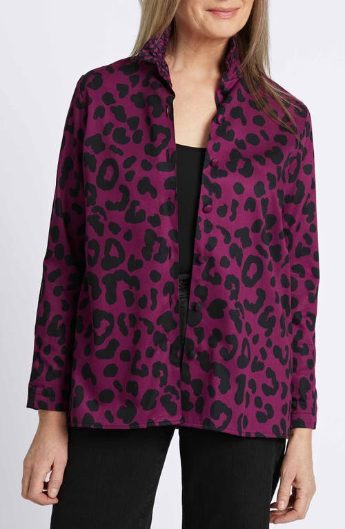 Foxcroft Carolina Animal Print Cotton Sateen Button-up Shirt In Plum/black