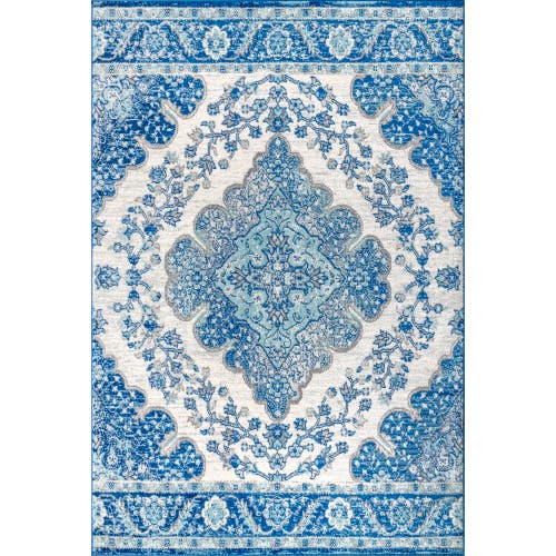 Jonathan Y Bohemian Flair Boho Vintage Medallion Area Rug In Cream/blue