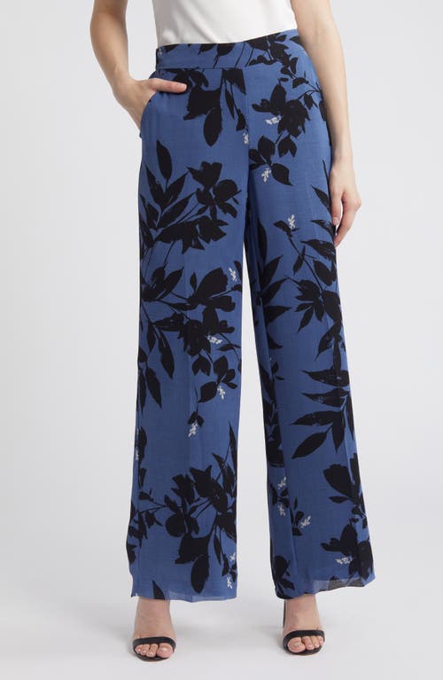 Anne Klein Floral Wide Leg Pants In Blu Jay/anne Black Multi