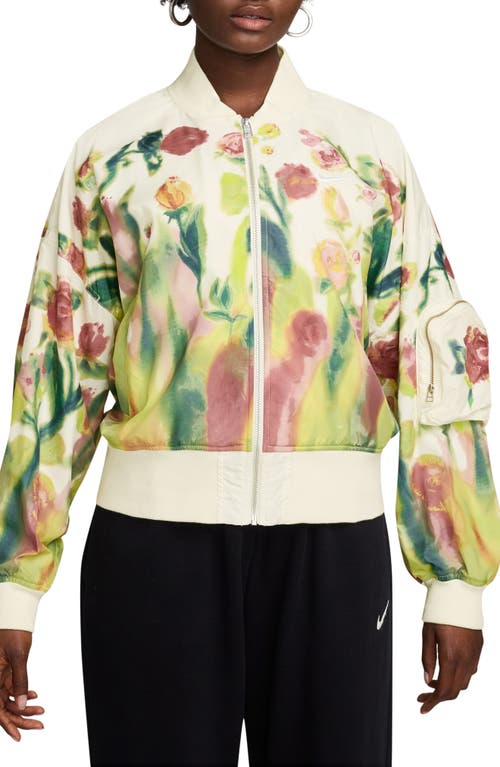 Shop Nike Sportswear Ady Floral Zip-up Bomber Jacket In Sail/white