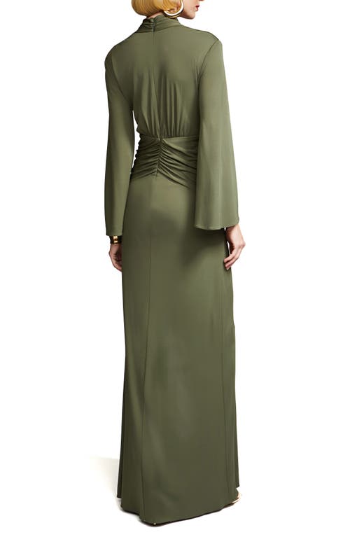 HALSTON HALSTON AHANO PLUNGE NECK LONG SLEEVE JERSEY GOWN