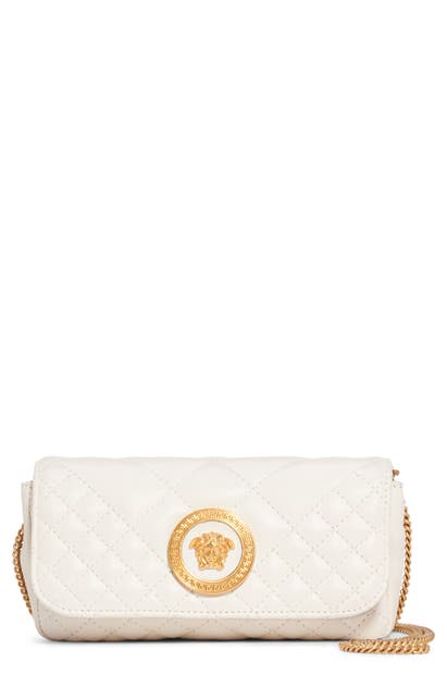 Versace Small Tribute Small Quilted Crossbody Bag - Ivory In Off White/ Oro Tribute