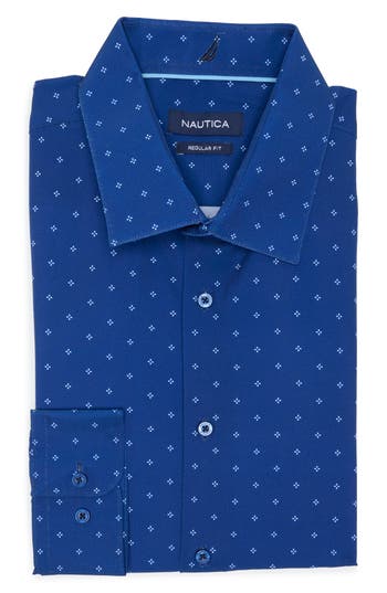 Nautica Alexis Regular Fit Geometric Dress Shirt In Alexis Blue/white