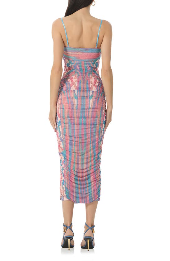 Shop Afrm Hazel Printed Ruched Mesh Midi Dress In Sculpted Cable