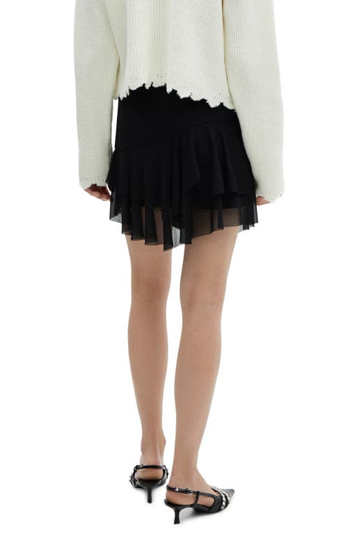 Shop Mango Tiered Ruffle Asymmetric Miniskirt In Black