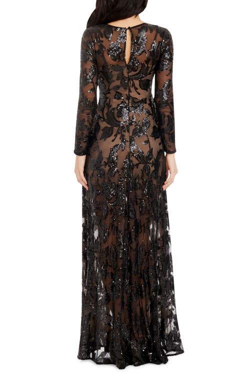 DRESS THE POPULATION DRESS THE POPULATION AVA SEQUIN FLORAL LONG SLEEVE A-LINE GOWN