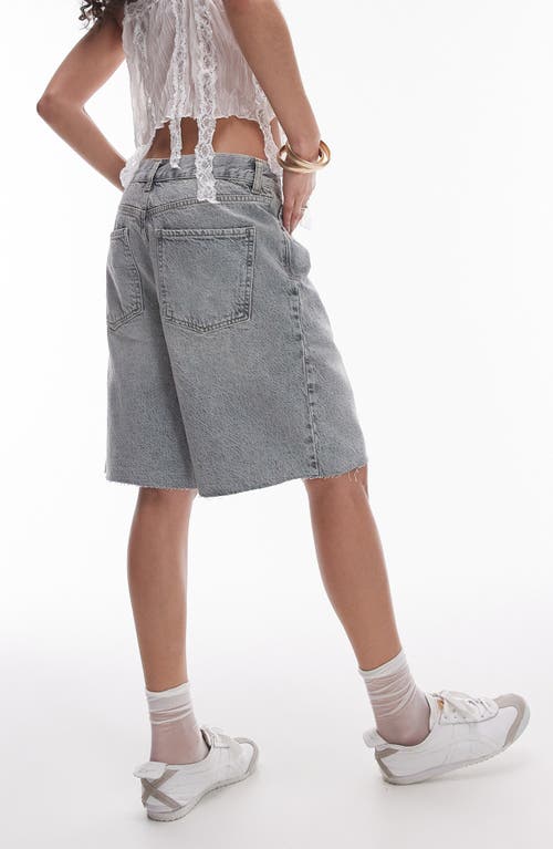 Shop Topshop Raw Hem Loose Fit Denim Shorts In Grey