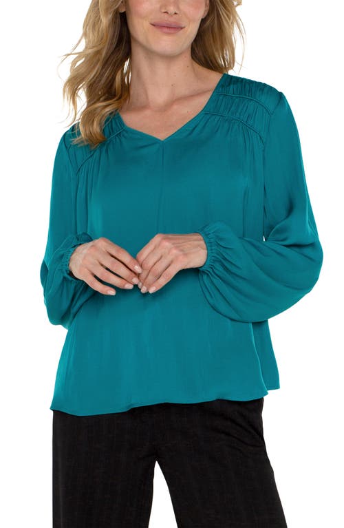 Shop Liverpool Shirred V-neck Top In Malachite